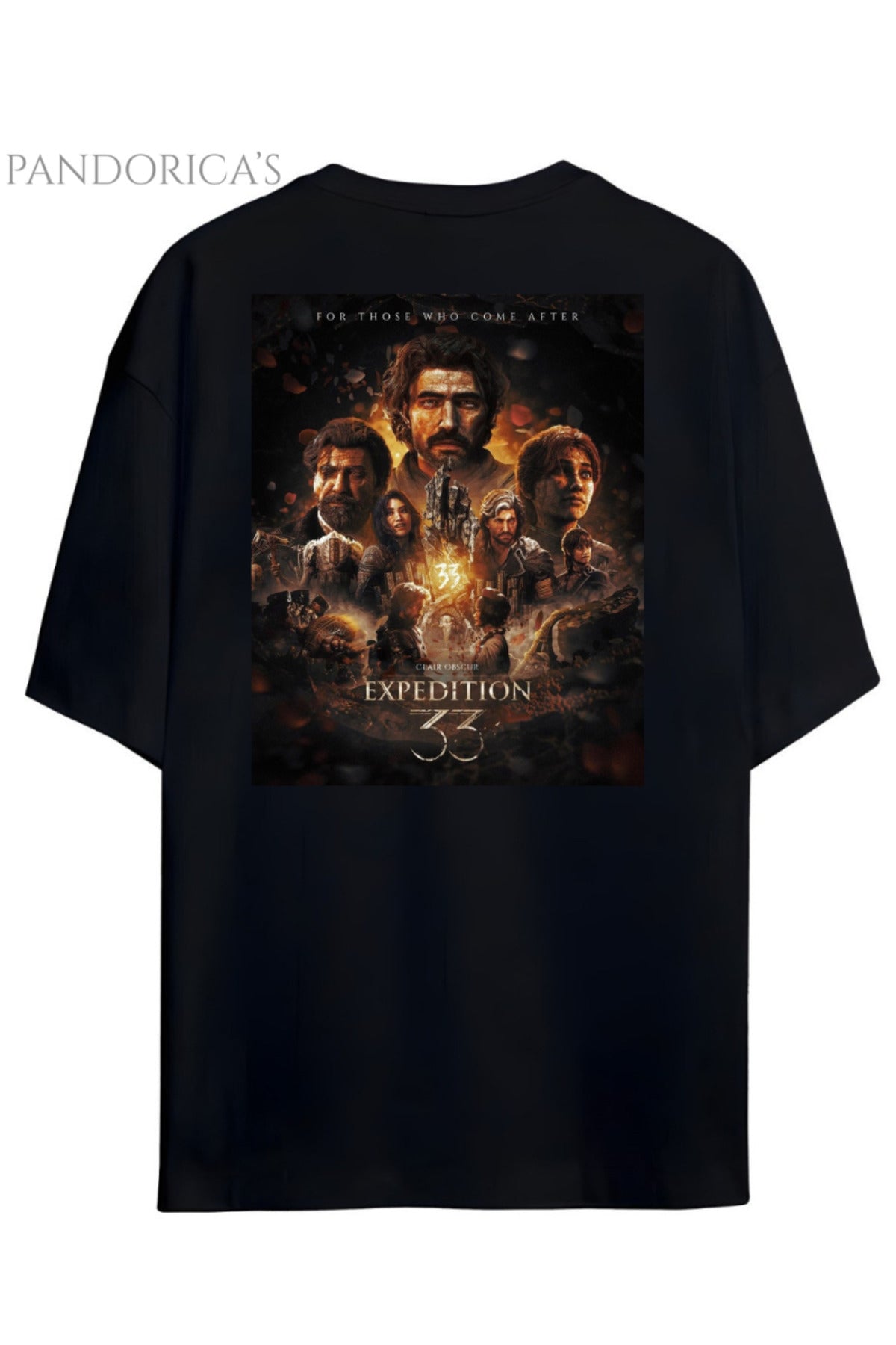 Siyah Pandorica's Expedition 33 Clair Obscure Sırt Ve Ön Tasarım Baskılı Unisex Pamuklu T-Shirt - 13