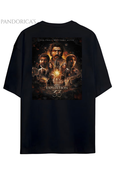 Pandorica's Expedition 33 Clair Obscure Sırt ve Ön Tasarım Baskılı Unisex Pamuklu T-shirt