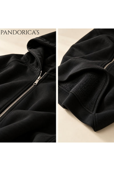 Unisex Relaxed Baskısız Basic İçi Şardonlu Kapüşonlu Fermuarlı Sweatshirt Hırka