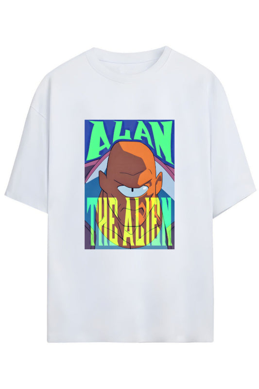 INVINCIBLE -ALAN THE ALIEN- BASKILI YAZILI PAMUKLU RELAXED KALIP UNISEX TİŞÖRT