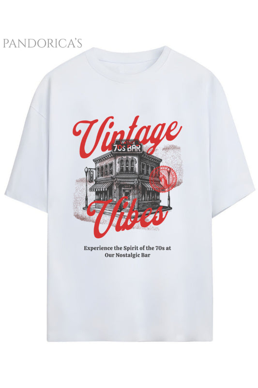Streetwear Tasarımları "Vintage Vibes" Yazılı Baskılı Pamuklu Unisex Tişört