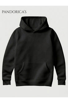 Unisex Siyah Kapüşonlu Sweatshirt Kanguru Cepli Basic Hoodie