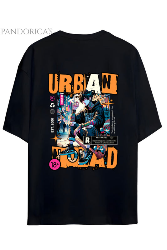 Streetwear Tasarımları "Urban Nomad" Yazılı Sırt Baskılı Pamuklu Unisex Tişört