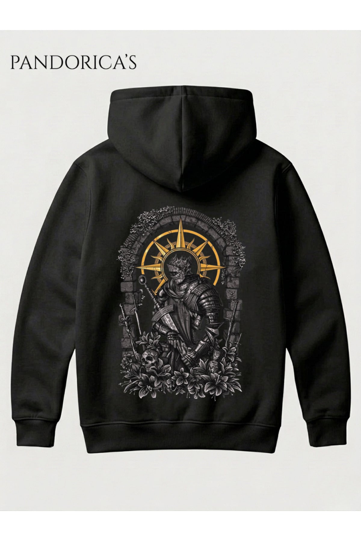 Siyah Dark Souls 3 Tasarım Serisi Yazılı Sırt Baskılı Unisex Kapüşonlu Pamuklu Sweatshirt Gamer Hoodie - 87