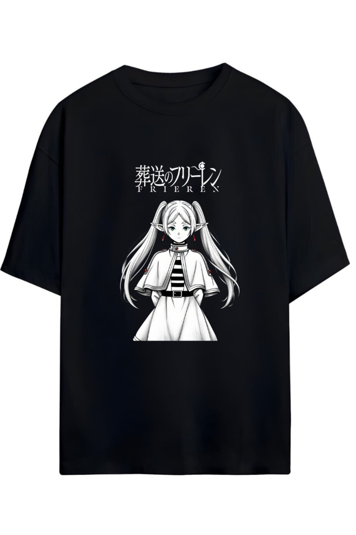 Siyah Frieren: Beyond Journey's End (Sousou No Frieren) Baskılı Yazılı Pamuklu Unisex Tişört - 1