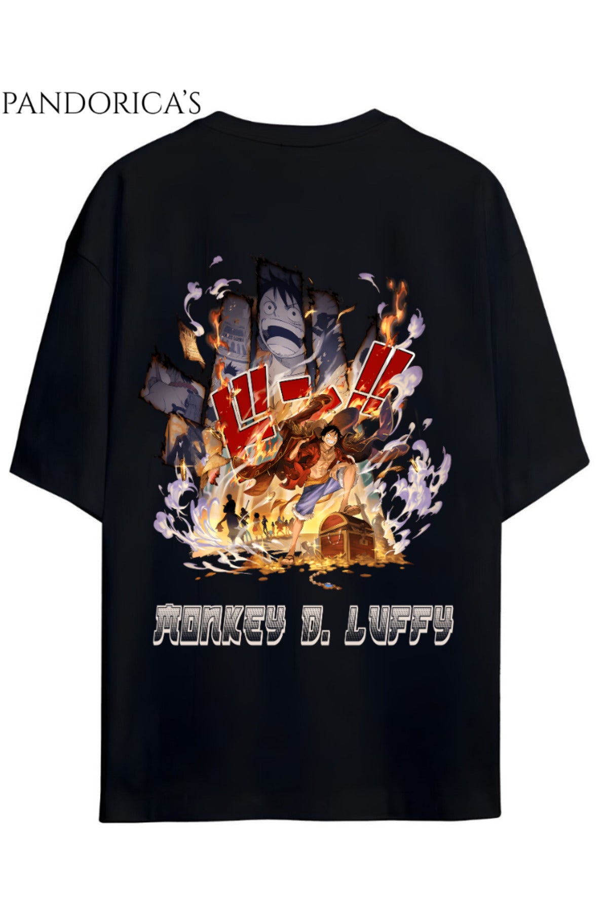 One Piece Tasarım Serisi "Monkey D. Luffy" Sırt Baskılı Yazılı Unisex Pamuklu Tişört