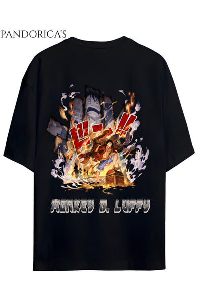 ONE PIECE TASARIM SERİSİ "MONKEY D. LUFFY" SIRT BASKILI YAZILI UNISEX PAMUKLU TİŞÖRT