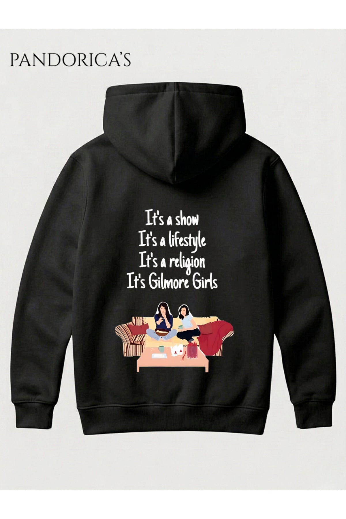 Siyah Gilmore Girls Lorelai & Rory Tasarımı Yazılı Sırt Baskılı Unisex Kapüşonlu Pamuklu Sweatshirt Hoodie - 168