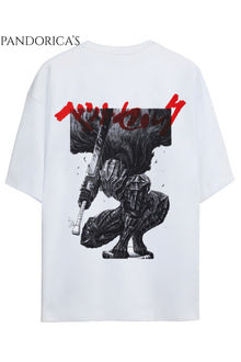 BERSERK Anime Tasarımı Yazılı SIRT VE ÖN Baskılı Unisex Relaxed Kalıp Pamuklu T-shirt