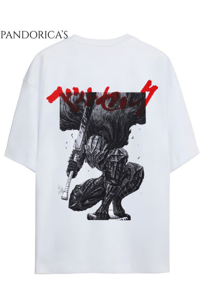 BERSERK Anime Tasarımı Yazılı SIRT VE ÖN Baskılı Unisex Relaxed Kalıp Pamuklu T-shirt
