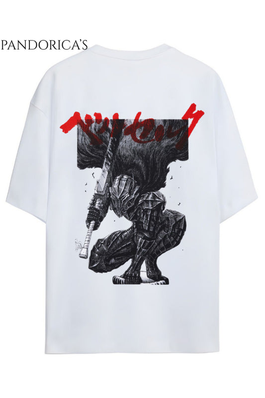 BERSERK Anime Tasarımı Yazılı SIRT VE ÖN Baskılı Unisex Relaxed Kalıp Pamuklu T-shirt