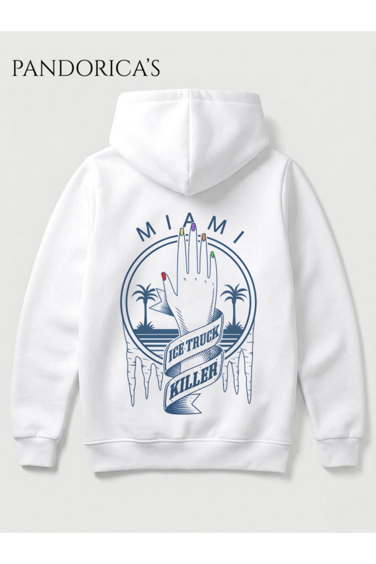 Dexter Tasarımı "Miami Ice Truck Killer" Yazılı Sırt Baskılı Unisex Kapüşonlu Pamuklu Sweatshirt Hoodie