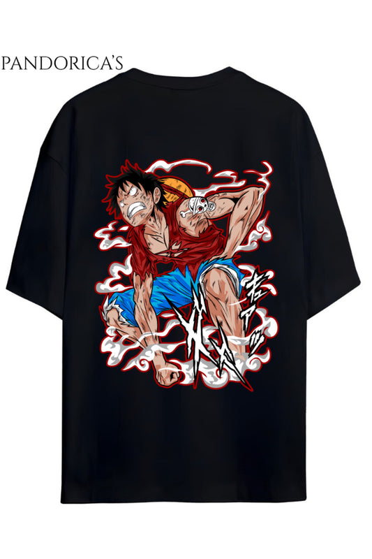 ONE PIECE ÖZEL TASARIM SERİSİ "MONKEY D. LUFFY" SIRT VE GÖĞÜS BASKILI (Gear 2) YAZILI UNISEX PAMUKLU T-SHIRT