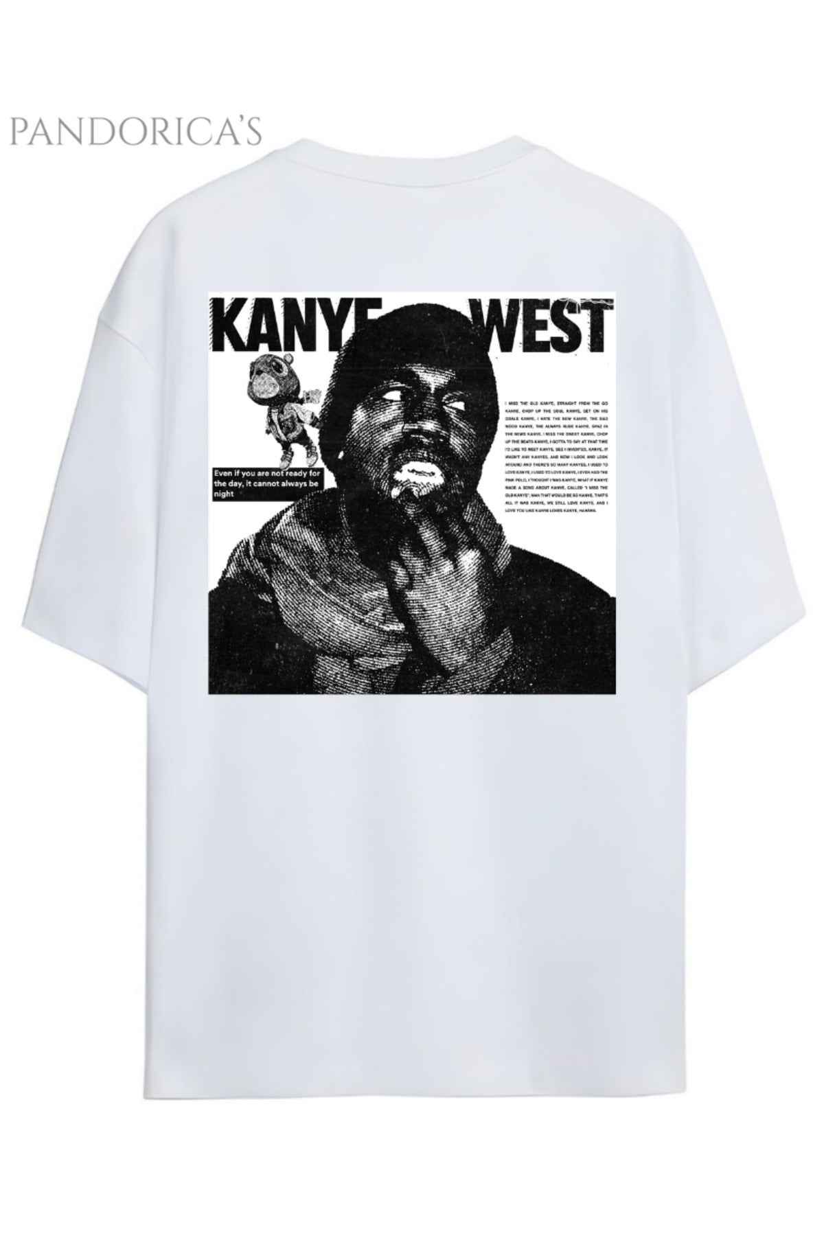 Beyaz Pandorica's Kanye West Tasarımı Sırt Baskılı Unisex Pamuklu T-Shirt - 29
