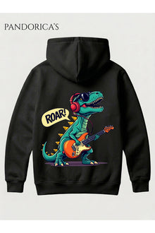 DİNO Tasarım Serisi "ROAR STAR" Yazılı Sırt Baskılı Unisex Kapüşonlu Pamuklu Sweatshirt (Hoodie)