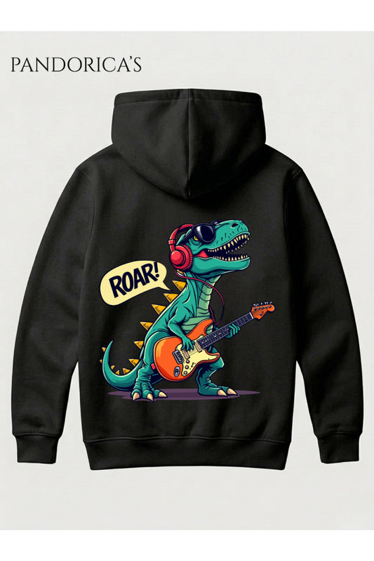 DİNO Tasarım Serisi "ROAR STAR" Yazılı Sırt Baskılı Unisex Kapüşonlu Pamuklu Sweatshirt (Hoodie)