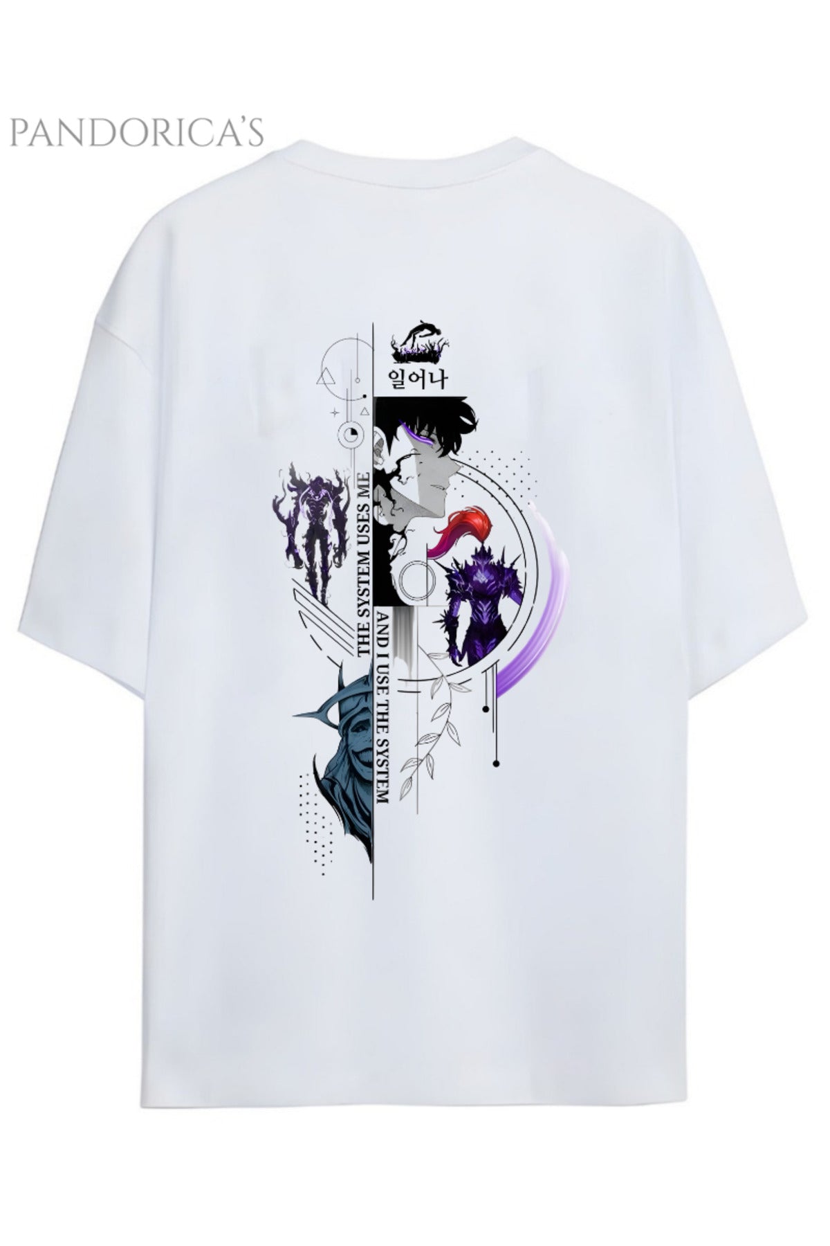 Beyaz Solo Leveling Anime Tasarım Serisi Sung Jinwoo Yazılı Sırt Ve Ön Baskılı Pamuklu Unisex Tişört - 37