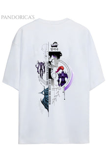 Solo Leveling Anime Tasarım Serisi Sung Jinwoo Yazılı Sırt Ve Ön Baskılı Pamuklu Unisex Tişört
