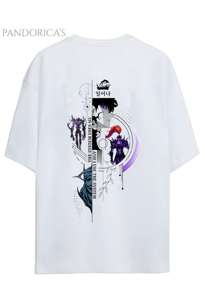 Solo Leveling Anime Tasarım Serisi Sung Jinwoo Yazılı Sırt Ve Ön Baskılı Pamuklu Unisex Tişört