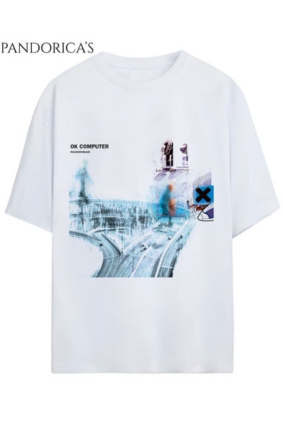 RADIOHEAD Tasarımı Yazılı Sırt Baskılı Unisex Pamuklu Relaxed Kalıp Tişört