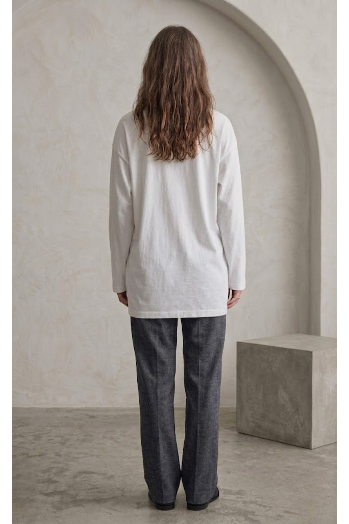 Beyaz Oversize Geniş Kesim Uzun Kollu %100 Pamuk Yazlık Baskılı Tişört - 6