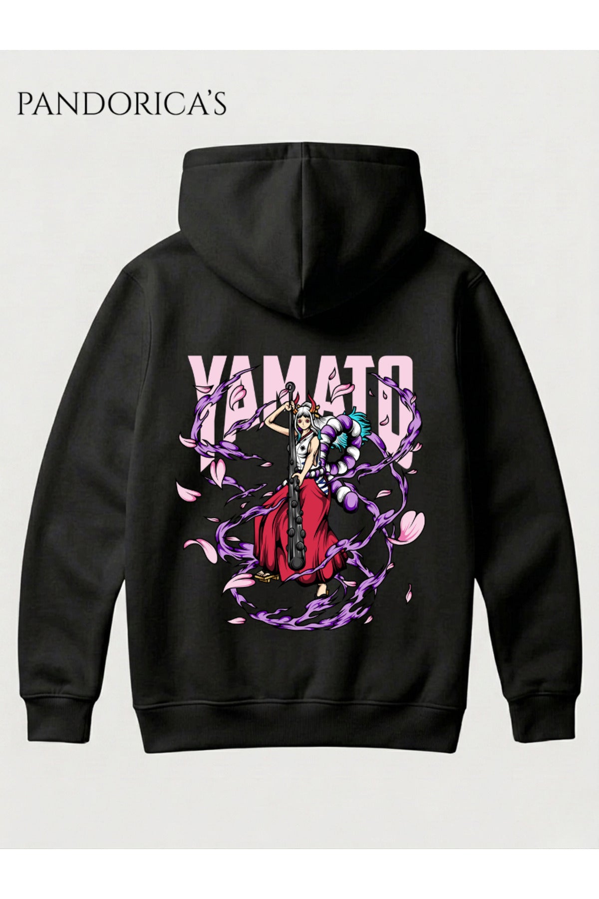 One Piece Özel Tasarım Serisi "Yamato" Yazılı Sırt Baskılı Unisex Kapüşonlu Pamuklu Sweatshirt (Hoodie)