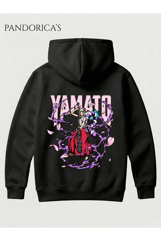 One Piece Özel Tasarım Serisi "YAMATO" Yazılı Sırt Baskılı Unisex Kapüşonlu Pamuklu Sweatshirt (Hoodie)