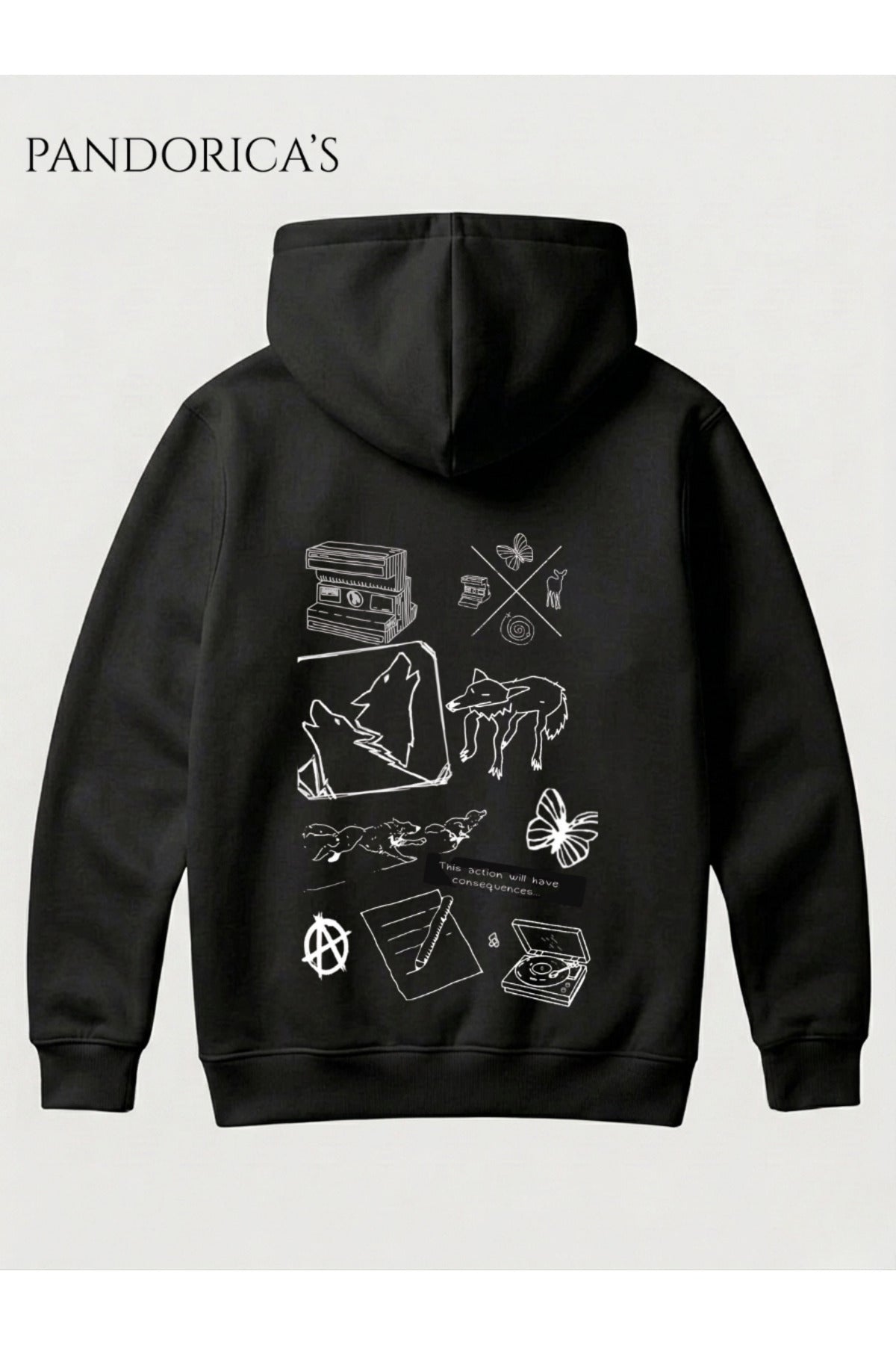 Life Is Strange İkonik Semboller Tasarımı Yazılı Sırt Ve Ön Baskılı Unisex Kapüşonlu Pamuklu Sweatshirt Hoodie