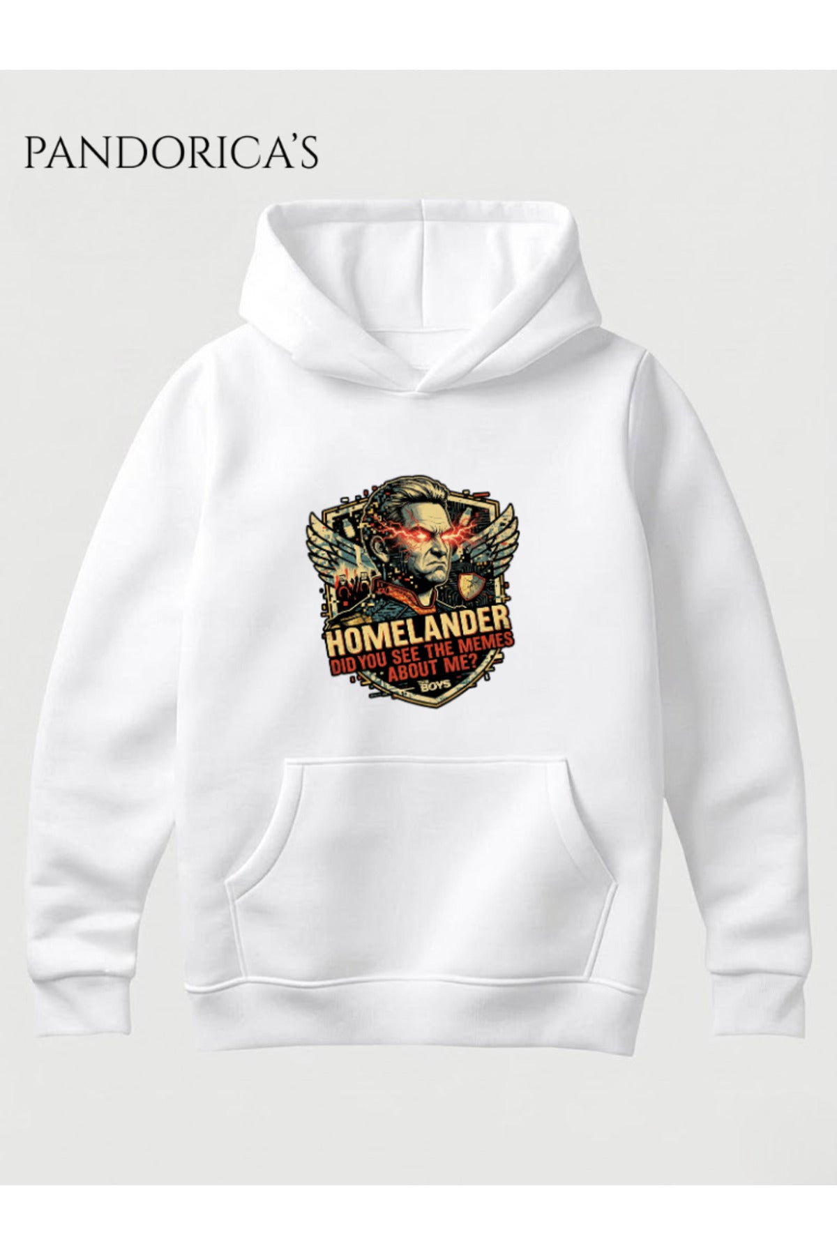 Beyaz The Boys Homelander Tasarımı "Did You See The Memes About Me?" Yazılı Baskılı Unisex Kapüşonlu Pamuklu Sweatshirt Hoodie - 231