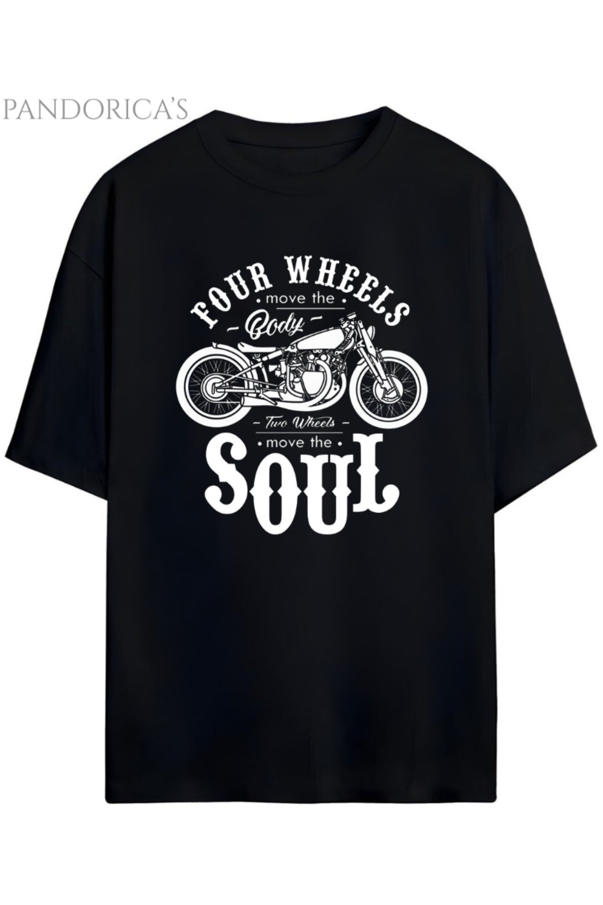 Pandorica's Motorcu Tasarımı Baskılı "Two Wheels Move The Soul" Yazılı Unisex Pamuklu T-Shirt