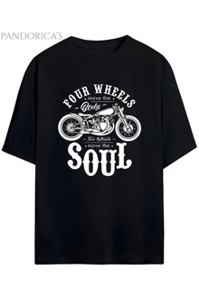 Pandorica's Motorcu Tasarımı Baskılı "TWO WHEELS MOVE THE SOUL" Yazılı Unisex Pamuklu T-shirt