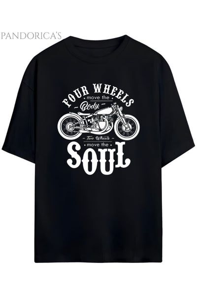 Pandorica's Motorcu Tasarımı Baskılı "TWO WHEELS MOVE THE SOUL" Yazılı Unisex Pamuklu T-shirt