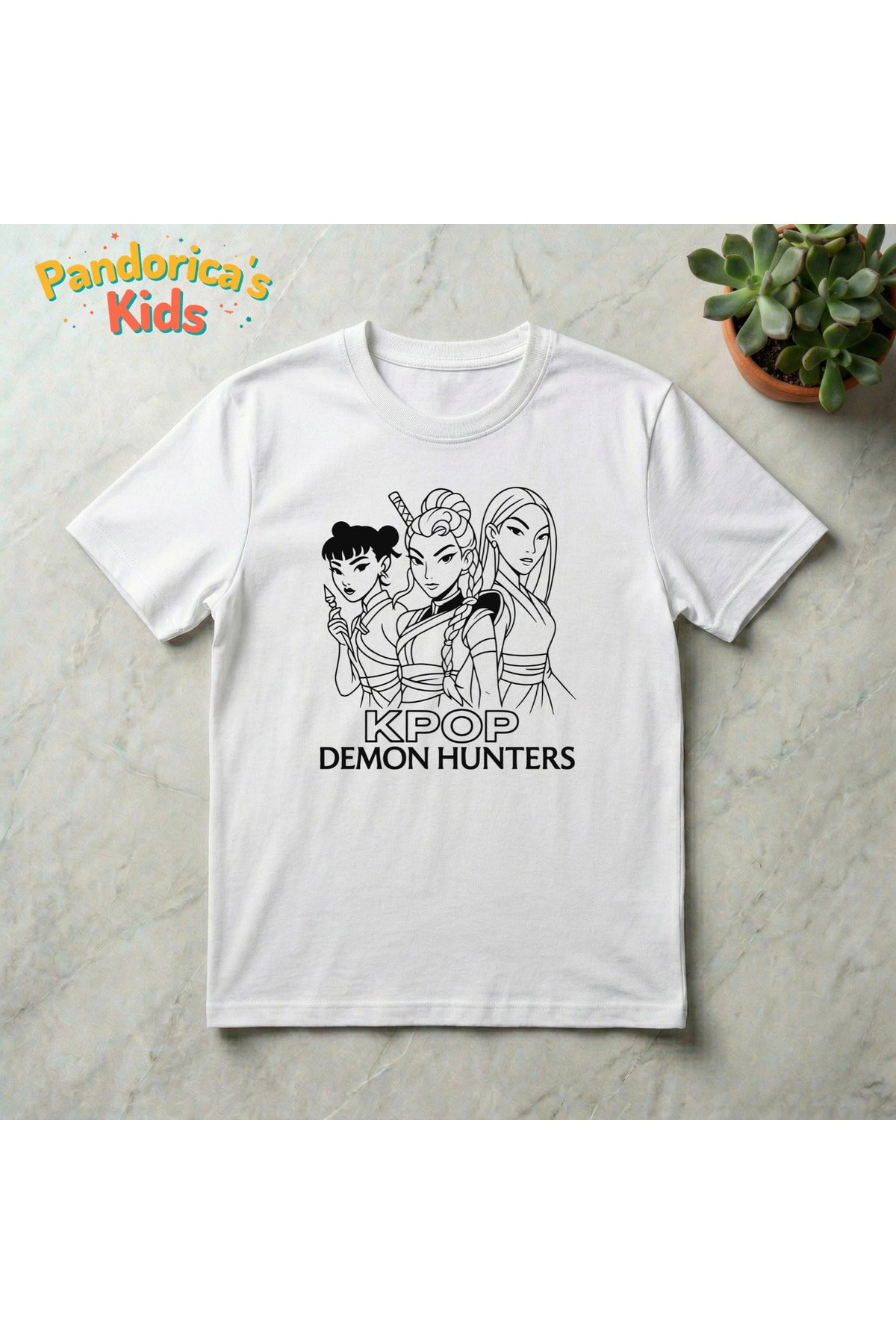 Beyaz Pandorica's Kpop İblis Avcıları (Demon Hunters) Tasarımı Pamuklu Unisex Çocuk T-Shirt - 1