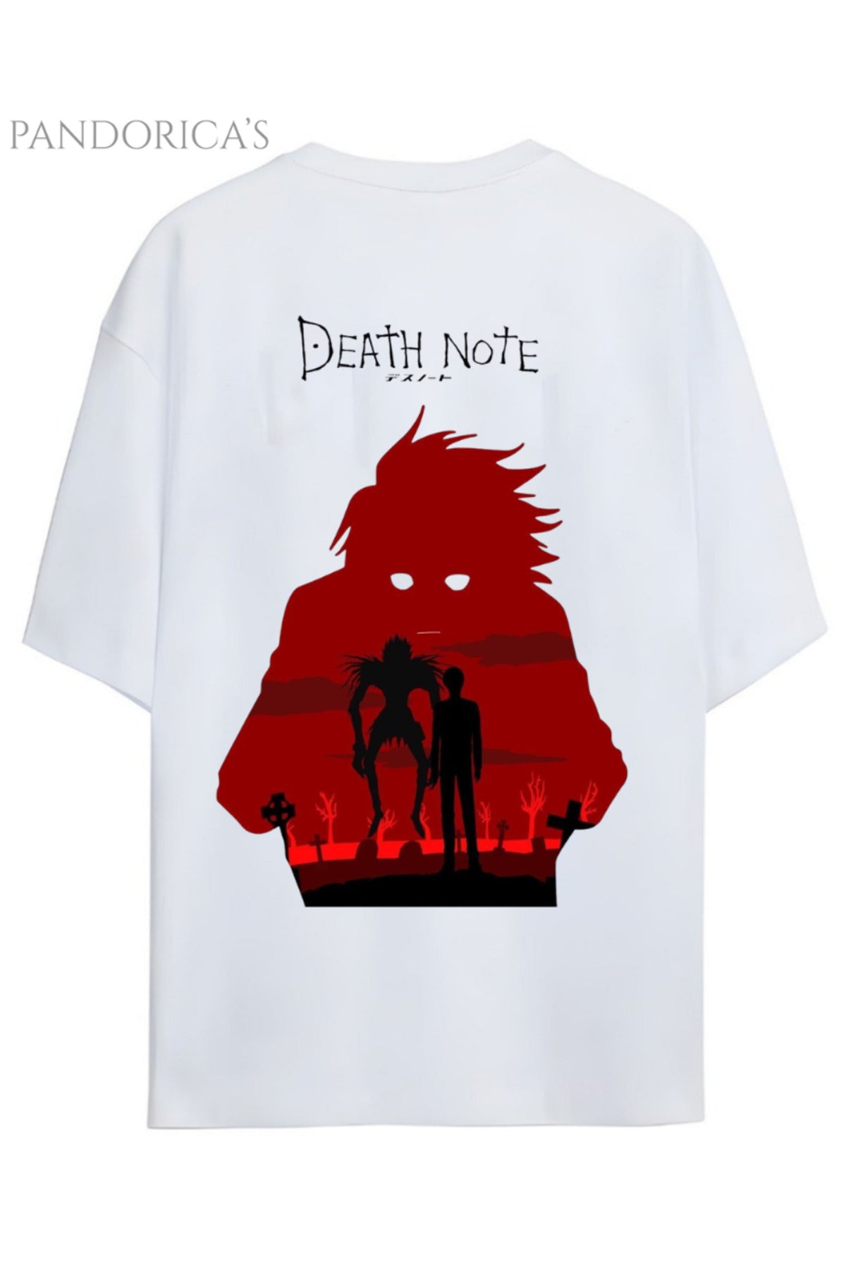 DEATH NOTE ANİME TASARIM SERİSİ RYUK VE KİRA SIRT BASKILI YAZILI UNISEX PAMUKLU TİŞÖRT