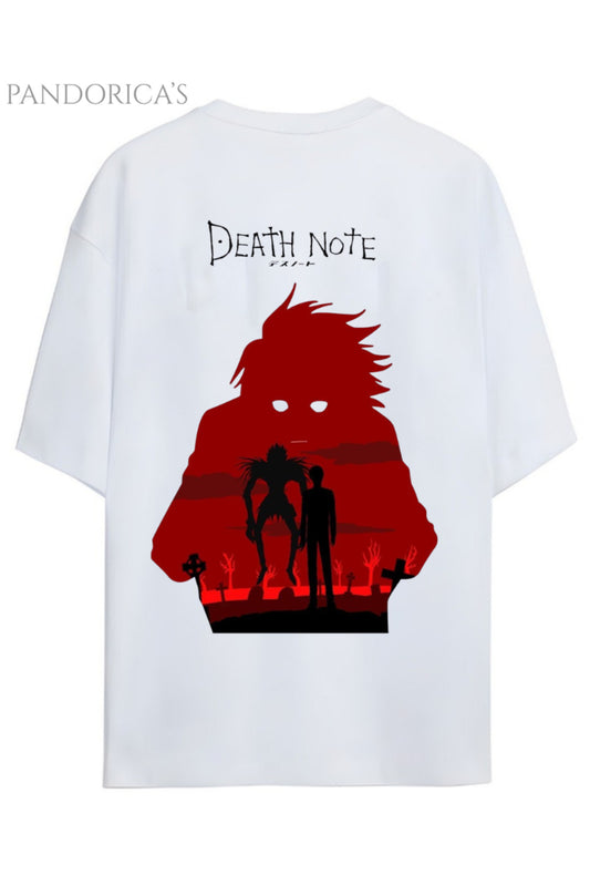 DEATH NOTE ANİME TASARIM SERİSİ RYUK VE KİRA SIRT BASKILI YAZILI UNISEX PAMUKLU TİŞÖRT