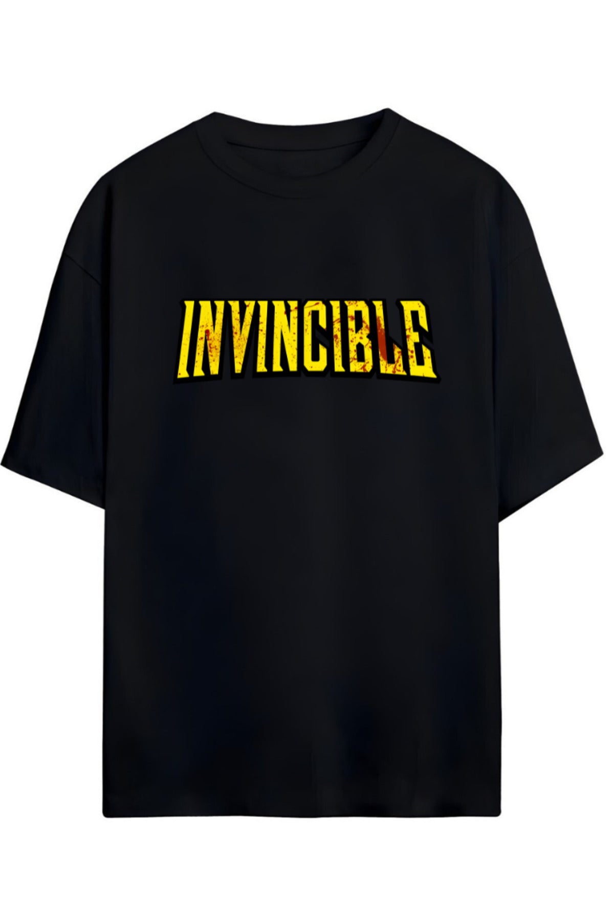 Siyah Invincible İkonik Fontta Baskılı Pamuklu Relaxed Kalıp Unisex Tişört - 33