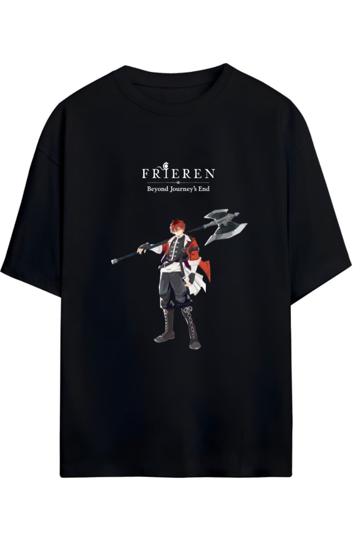 Siyah Frieren: Beyond Journey's End (Sousou No Frieren) "Stark" Baskılı Yazılı Pamuklu Unisex Tişört - 77