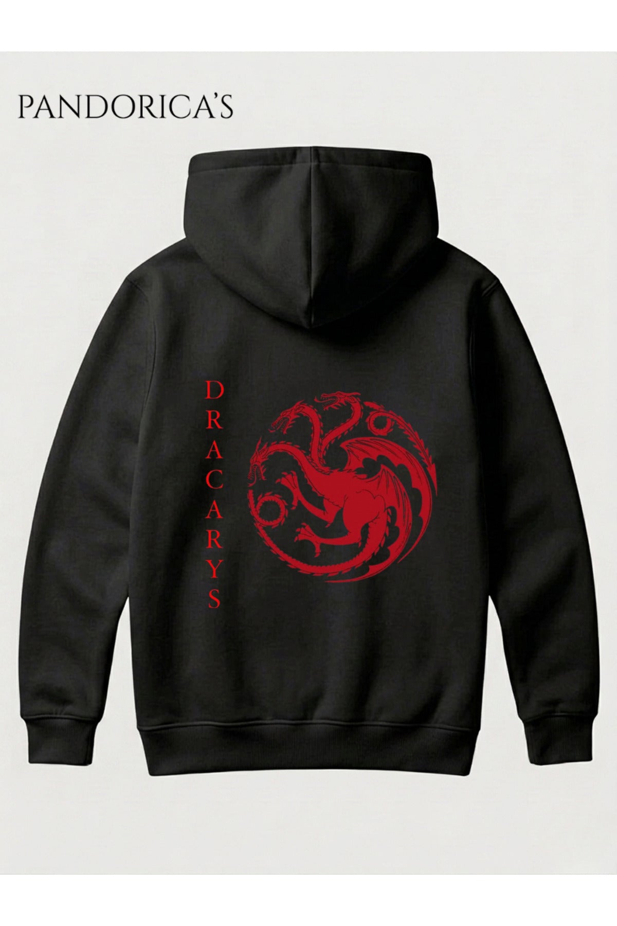 Game Of Thrones House Of Dragon "Dracarys" Tasarımı Yazılı Sırt Ve Göğüs Baskılı Unisex Kapüşonlu Pamuklu Sweatshirt (Hoodie)