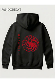 Game Of Thrones House of Dragon "DRACARYS" Tasarımı Yazılı Sırt ve Göğüs Baskılı Unisex Kapüşonlu Pamuklu Sweatshirt (Hoodie)