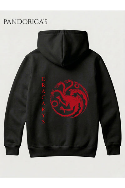 Game Of Thrones House of Dragon "DRACARYS" Tasarımı Yazılı Sırt ve Göğüs Baskılı Unisex Kapüşonlu Pamuklu Sweatshirt (Hoodie)
