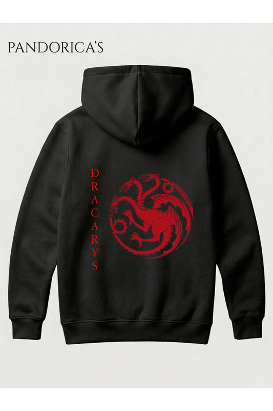Game Of Thrones House of Dragon "DRACARYS" Tasarımı Yazılı Sırt ve Göğüs Baskılı Unisex Kapüşonlu Pamuklu Sweatshirt (Hoodie)