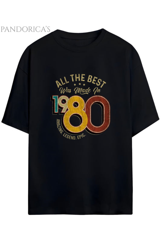 Pandorica's Vintage 1980 Doğum Yılı Baskılı Retro Tasarım Serisi Unisex Pamuklu Tişört