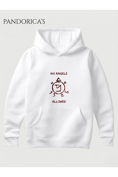 SUPERNATURAL Özel Tasarımı "NO ANGELS ALLOWED" Yazılı Baskılı Unisex Kapüşonlu Pamuklu Sweatshirt Hoodie
