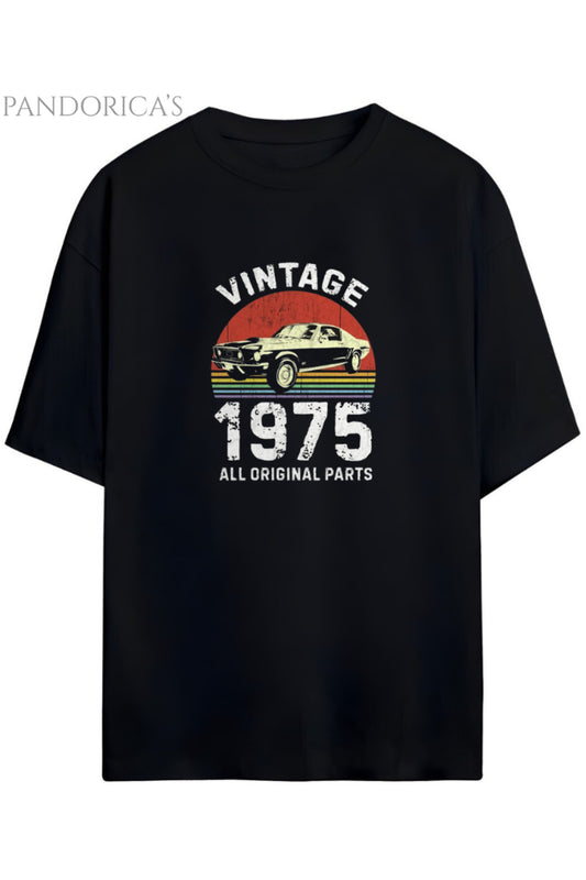 Pandorica's Vintage 1975 Doğum Yılı Baskılı Retro Tasarım Serisi Unisex Pamuklu Tişört