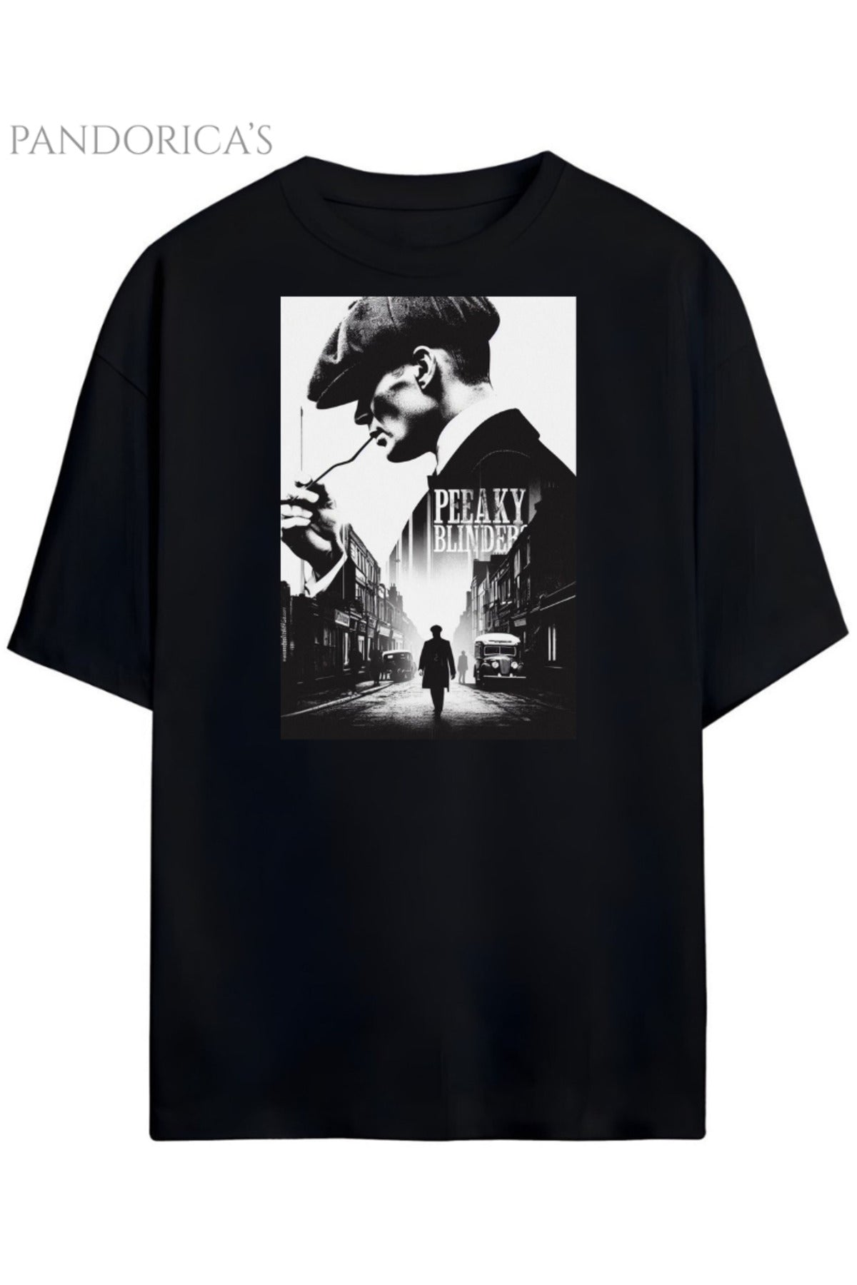 Siyah Pandorica's Peaky Blinders Thomas Shelby Tasarımı Unisex Pamuklu T-Shirt - 17