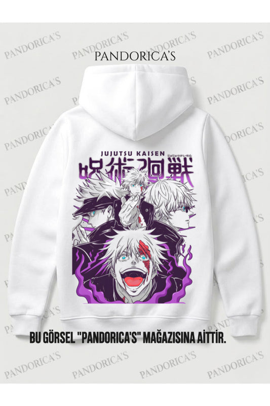 JUJUTSU KAISEN ANİME Tasarımı Yazılı "SATORU GOJO" SIRT BASKILI Unisex Kapüşonlu Pamuklu Sweatshirt (Hoodie)