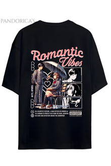 Streetwear Tasarımları Anime Stili "Romantic Vibes" Yazılı Sırt Baskılı Pamuklu Unisex Tişört