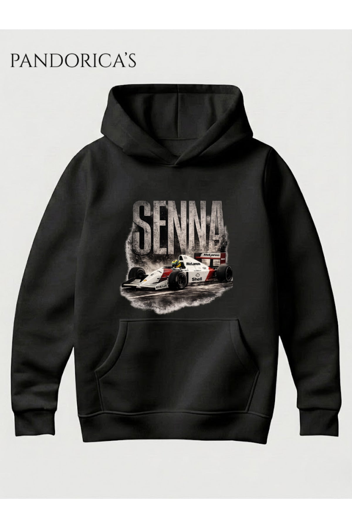 Beya Ayrton Senna Tasarımı Sırt Ve Ön Baskılı Unisex Kapüşonlu Pamuklu Sweatshirt (Hoodie) - 5