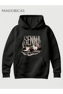 Ayrton Senna Tasarımı Sırt ve Ön Baskılı Unisex Kapüşonlu Pamuklu Sweatshirt (Hoodie)