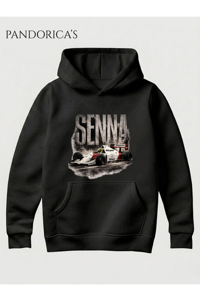 Ayrton Senna Tasarımı Sırt ve Ön Baskılı Unisex Kapüşonlu Pamuklu Sweatshirt (Hoodie)